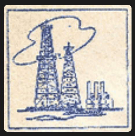 A very old block print of oil derricks, the first Pops icon